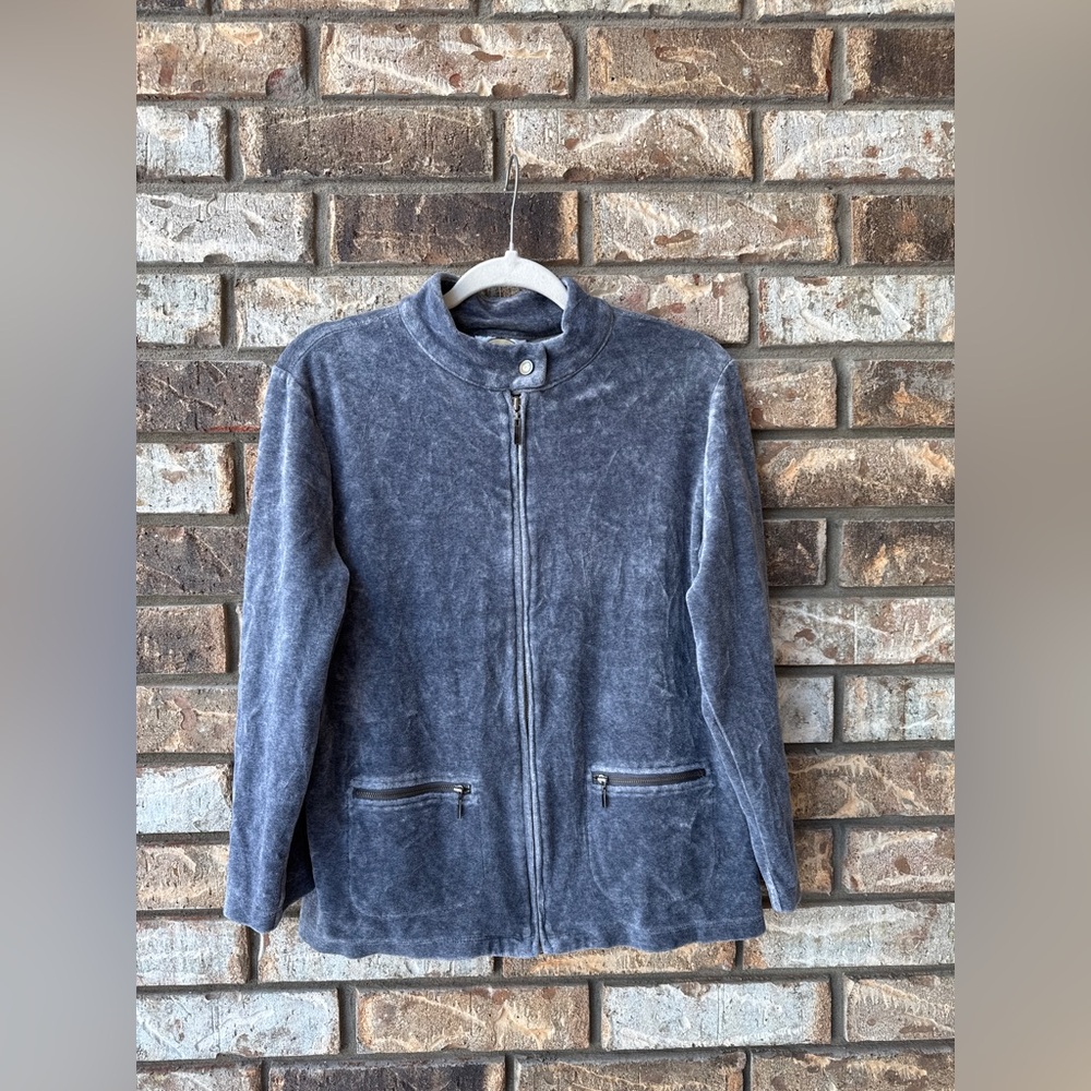 Talbots Petites Large Grey Plush Zip-Up Jacket EUC